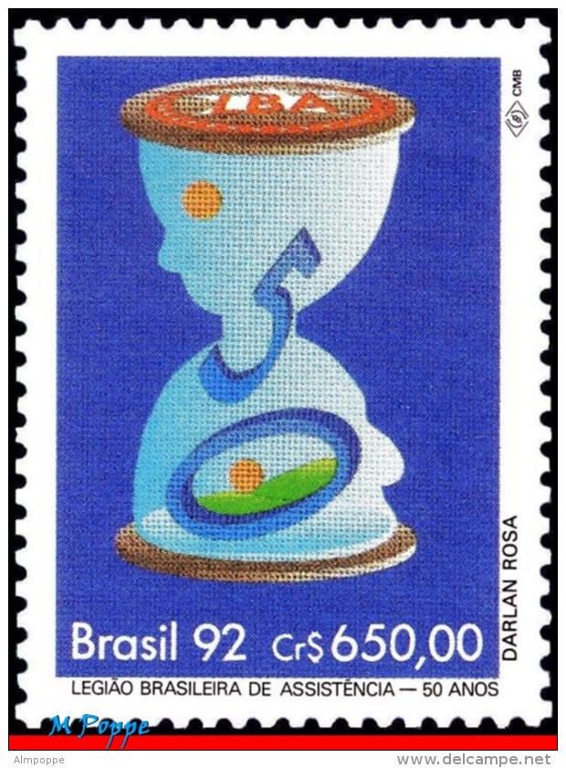 Ref. BR-2389-Q BRAZIL 1992 HEALTH, LBA, BRAZILIAN ASSISTANCE, LEGION, HOURGLASS, MI# 2496, BLOCK MNH 4V Sc# 2389 - Neufs