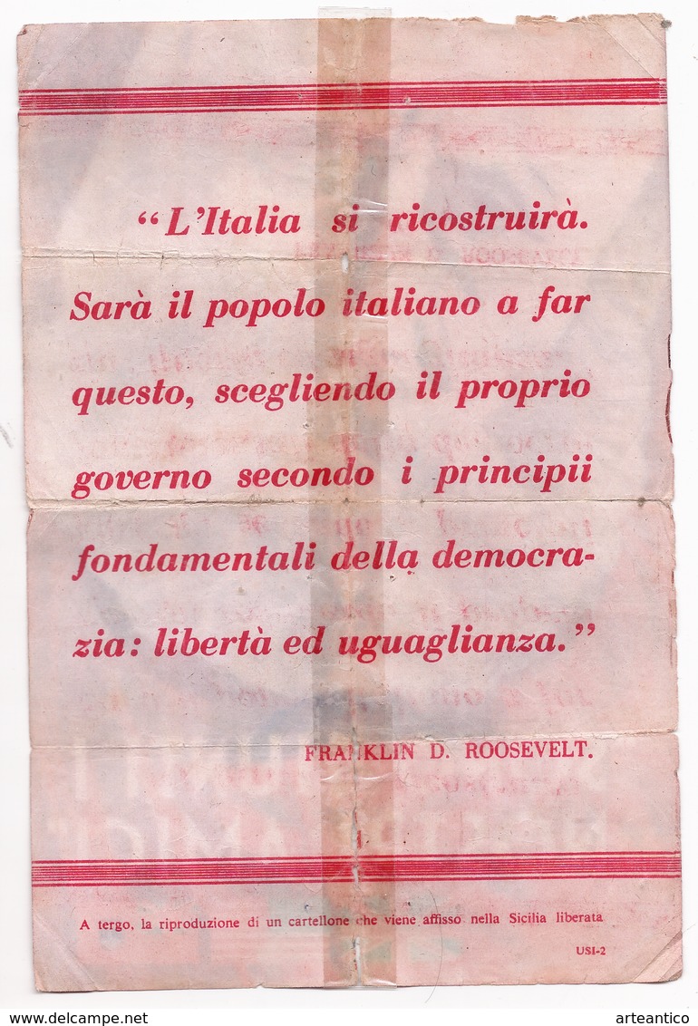 Volantino Alleati ~ Sono Giunti I Nostri Amici ~ WWII ~ Roosevelt ~ Sicilia ~ Garibaldi - 1939-45