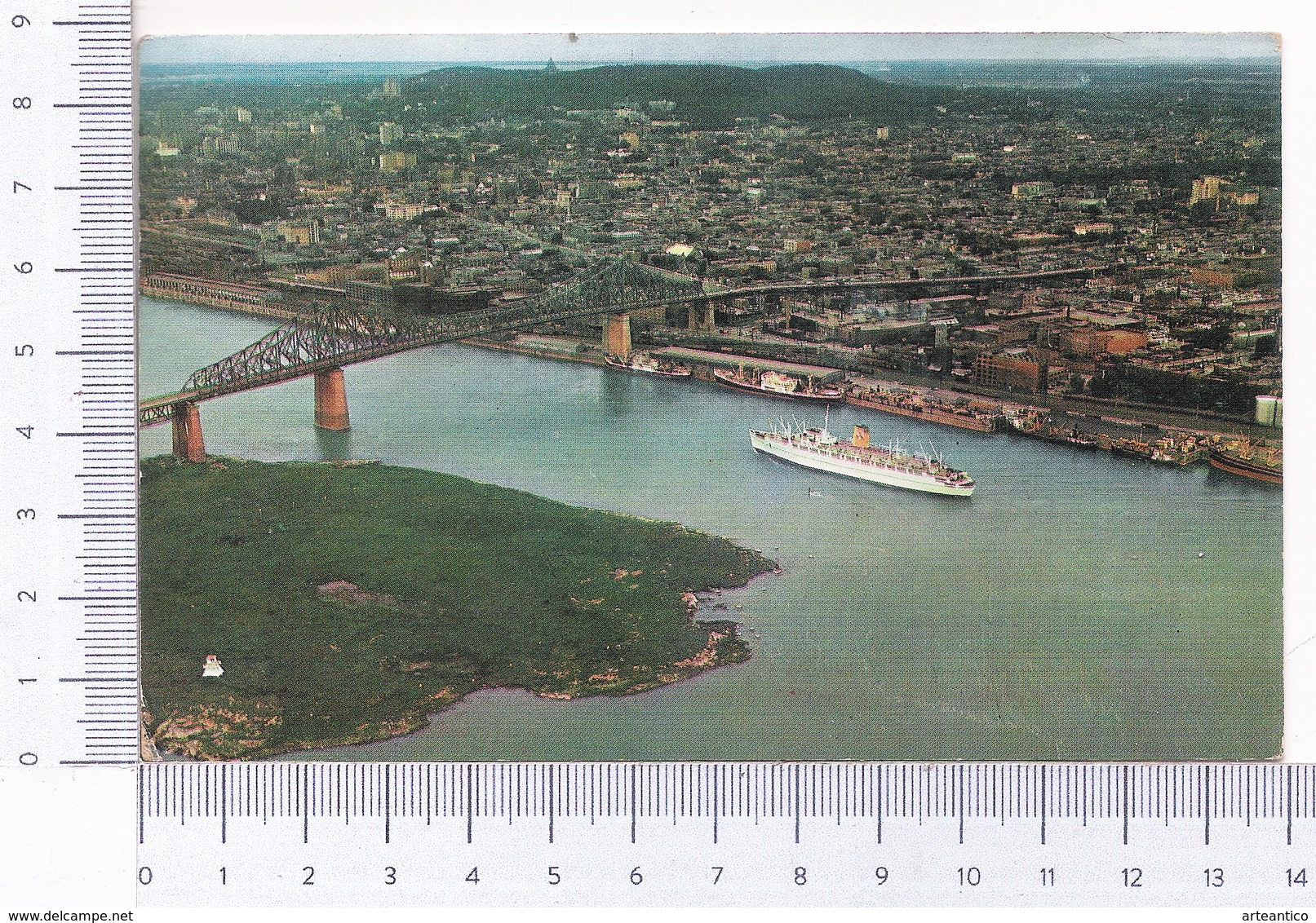 Montreal ~ Aerial View Of Montreal ~ Jacques Cartier Bridge ~ Harbour ~ Mount Royal ~ 1960 ~ Pub. Benjamin News - Montreal