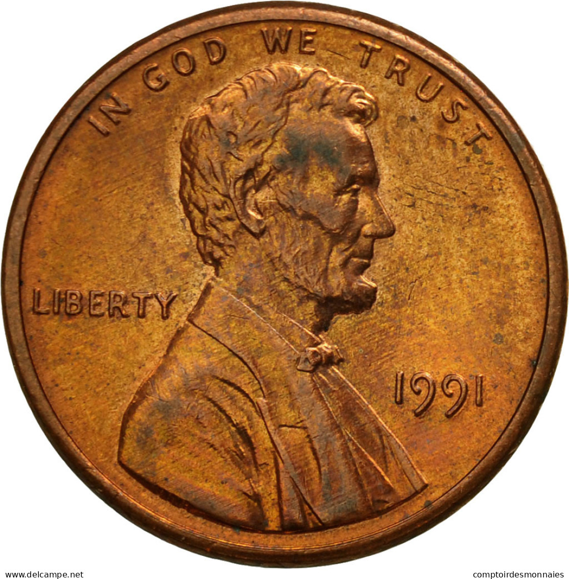 États-Unis, Lincoln Cent, Cent, 1991, U.S. Mint, Philadelphie, TTB+, Copper - 1909-1958: Lincoln, Wheat Ears Reverse