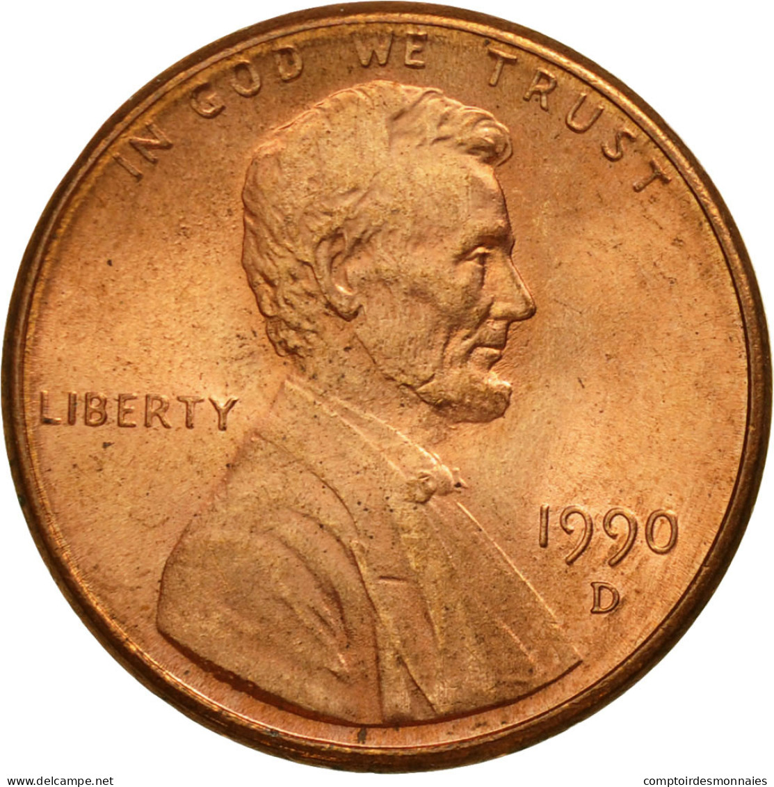 États-Unis, Lincoln Cent, Cent, 1990, U.S. Mint, Denver, TTB+, Copper Plated - 1909-1958: Lincoln, Wheat Ears Reverse