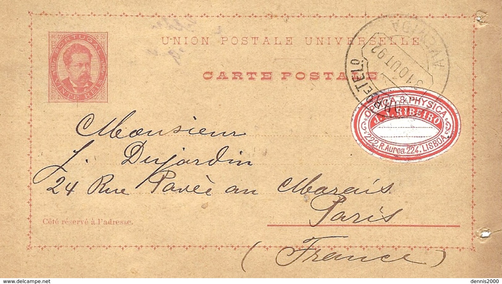 1892- C P E P 20 Reis  From AVENIDA  To Paris - Lettres & Documents