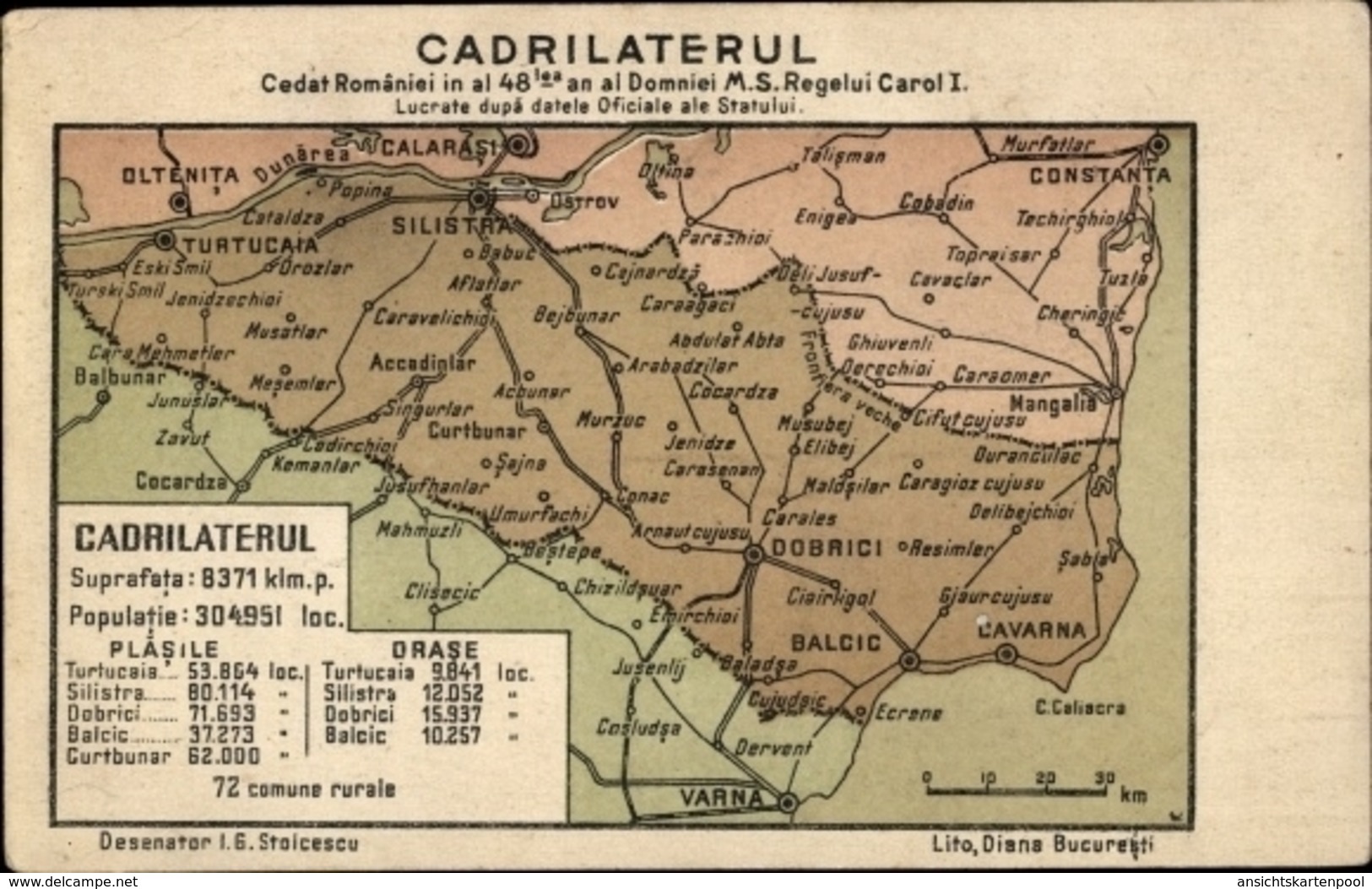 Landkarten Lithographie Silistra Bulgarien, Cadrilaterul - Bulgarije