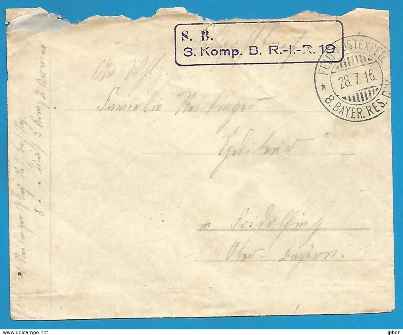 (D028) Allemagne - Lettre Du 28/7 - Feld-Post + Contrôle S.B. - Briefe U. Dokumente