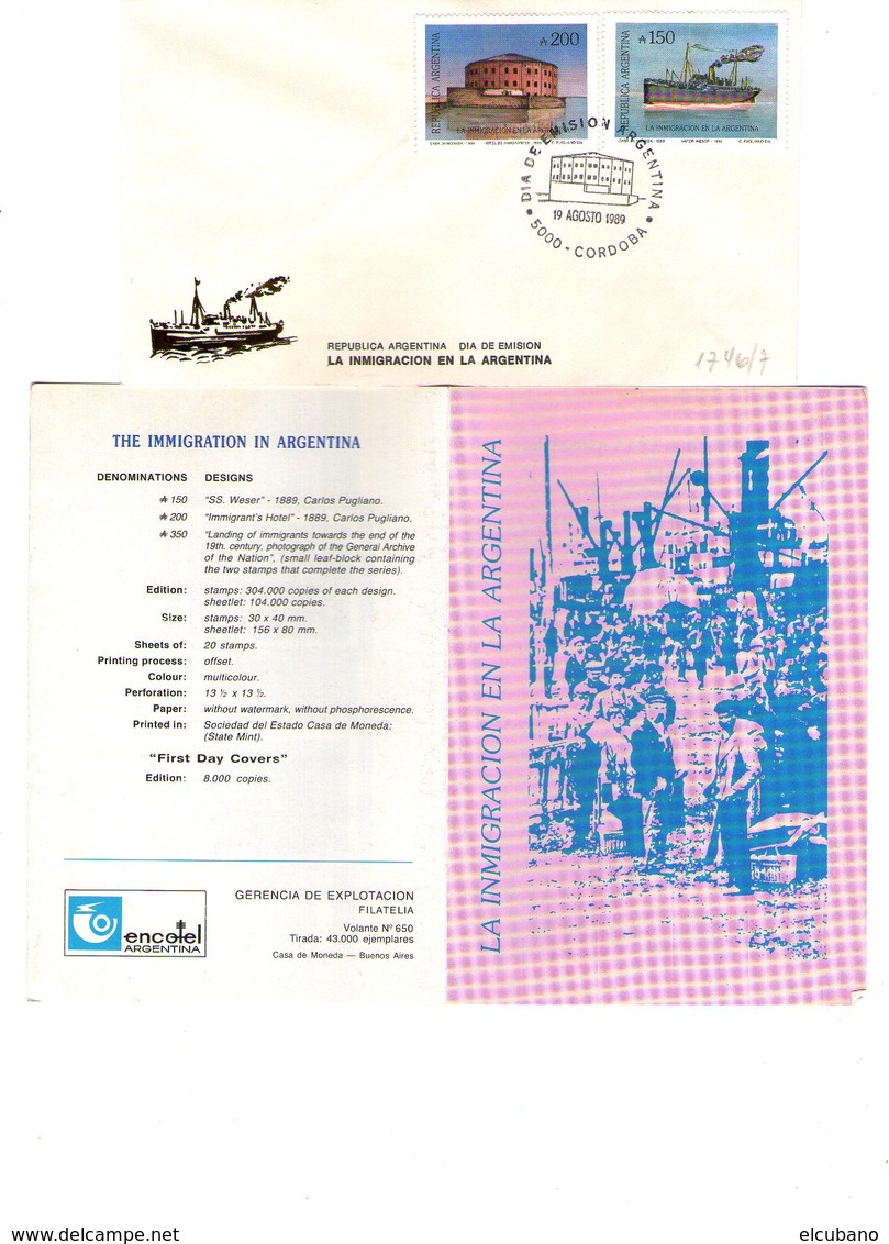 Argentina FDC Immigrazione Inmigracion 1989 - FDC