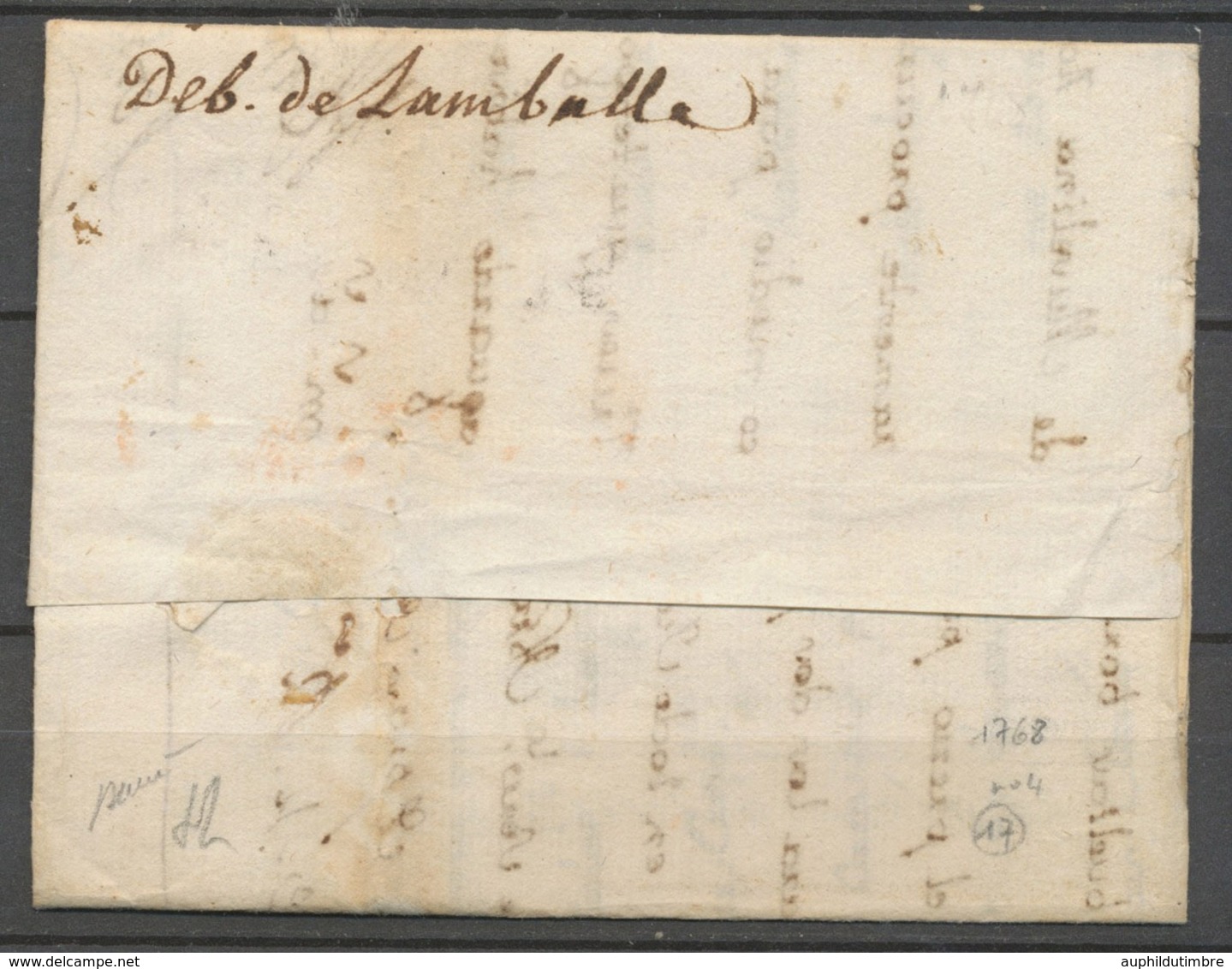 1768 Lettre Marque Manuscrit 'deb De Lamballe', Lettre D'Espagne, Superbe X4010 - 1701-1800: Precursori XVIII