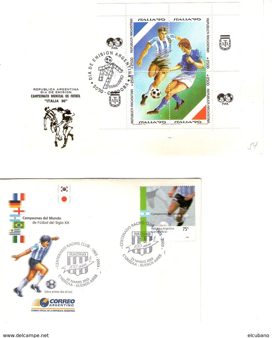 Argentina FDC Calcio Futbol Italia 90 E Centenario Racing Club - FDC