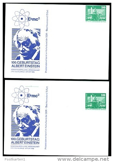 DDR PP16 C2/008 2 Privat-Postkarten Einstein DRUCKVERSCHIEBUNGEN Erfurt 1979 - Private Postcards - Mint