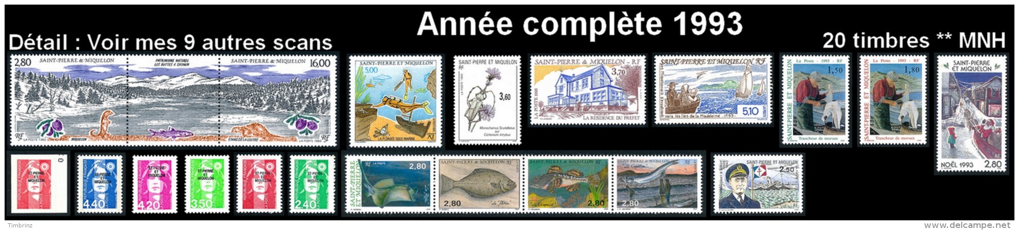 ST-PIERRE ET MIQUELON Année Complète 1993 - Yv. 572 à 591 ** MNH  Faciale= 11,24 EUR - 20 Timbres  ..Réf.SPM11465 - Années Complètes