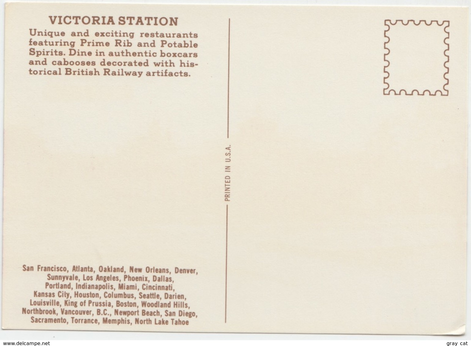 VICTORIA STATION, Restaurant, Unused Postcard [21711] - Hotels & Restaurants