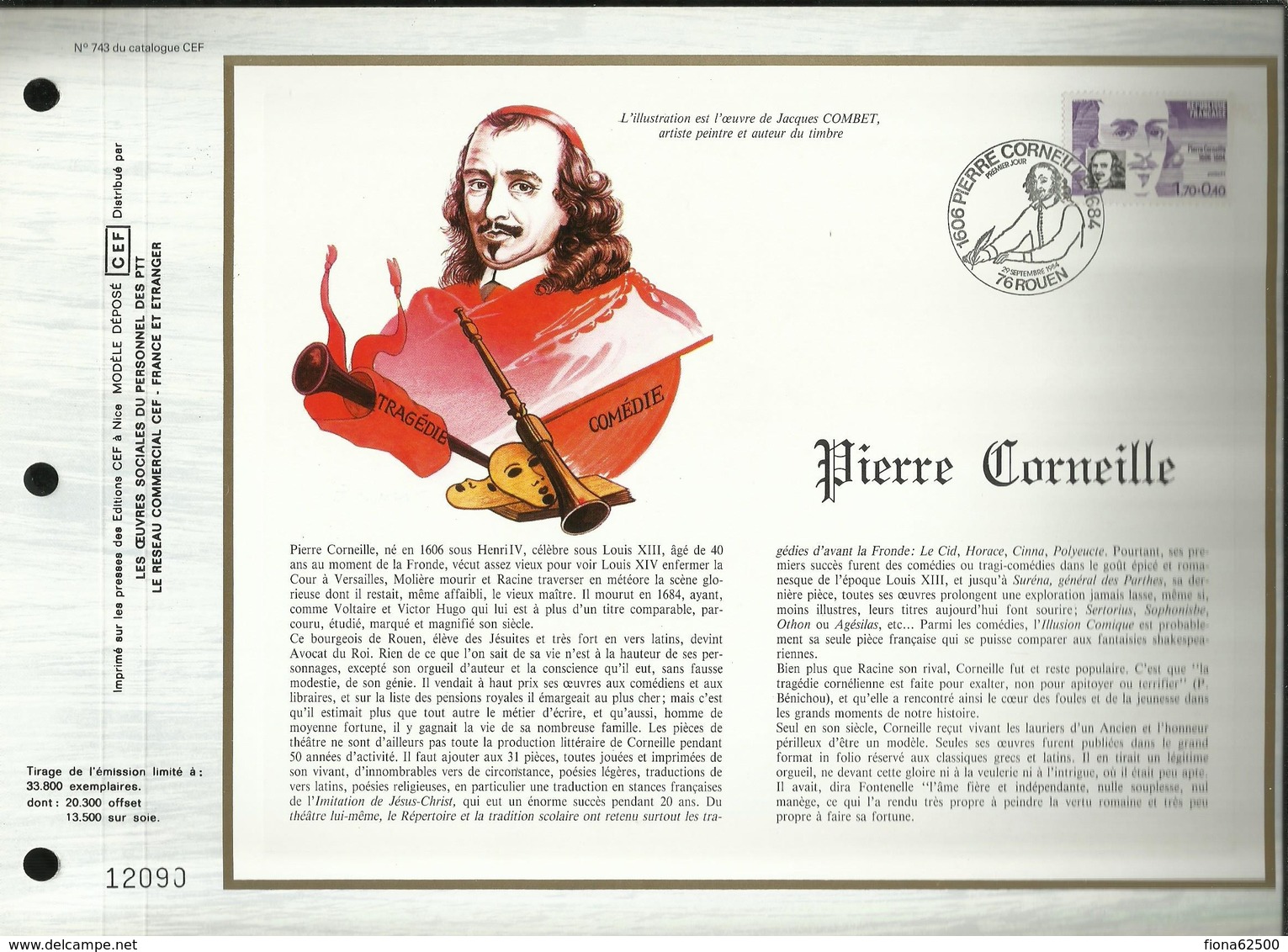 CEF N° : 743 . PIERRE CORNEILLE . 29 SEPTEMBRE 1984 . ROUEN . - 1980-1989