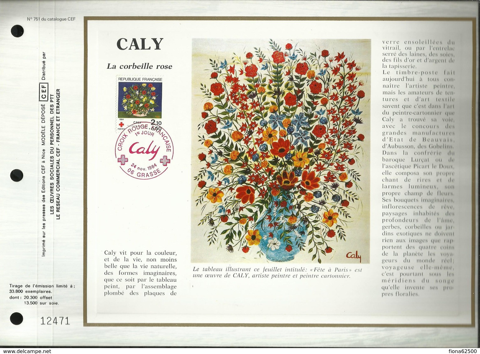 CEF N° : 751. CROIX ROUGE . CALY . LA CORBEILLE ROSE . 24 NOVEMBRE 1984 . GRASSE . - 1980-1989