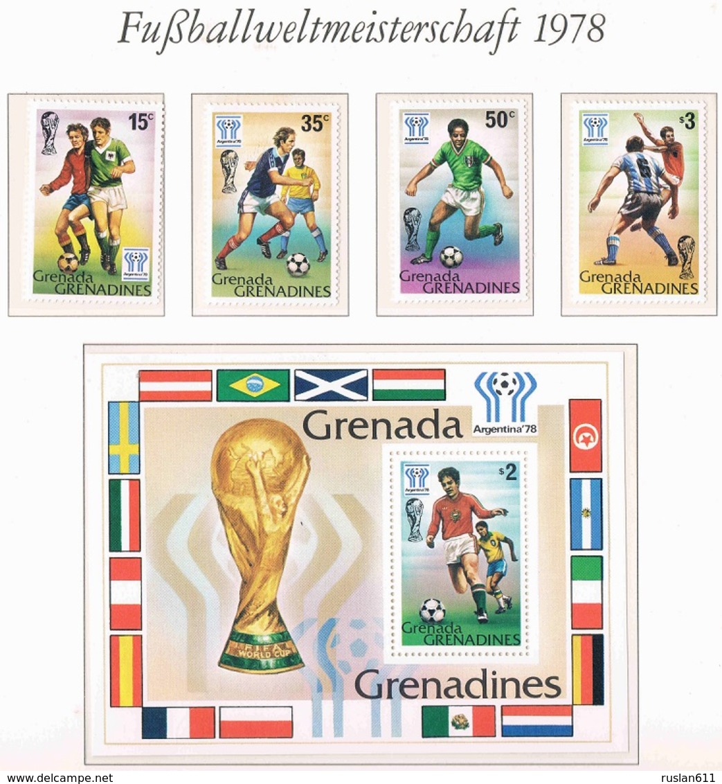 Soccer Football Grenada Grenadines #305/8 + Bl 38 1978 World Cup Argentina MNH ** - 1978 – Argentine