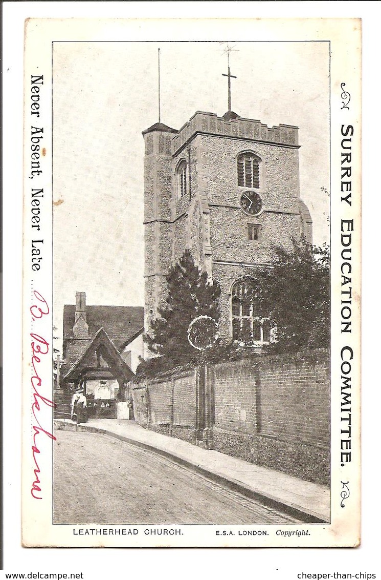 Surrey Education Committee - Reward Card - Awarded B Beckham - Leatherhead Church - Surrey