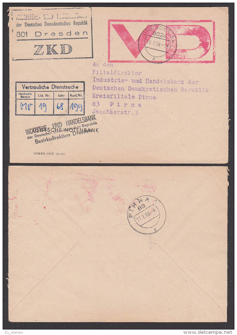 DDR ZKD Brief VD Stempel Rot, Dresden Industrie- U. Handeslkammer Vertrauliche Dienstsache 16.7.68, Bf An 3 Seiten Offen - Andere & Zonder Classificatie