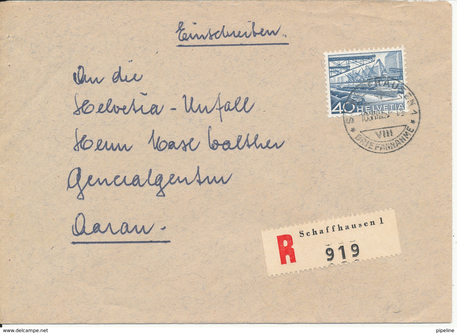 Switzerland Registered Cover Sent To Denmark Schaffhausen 10-8-1957 Single Franked - Covers & Documents