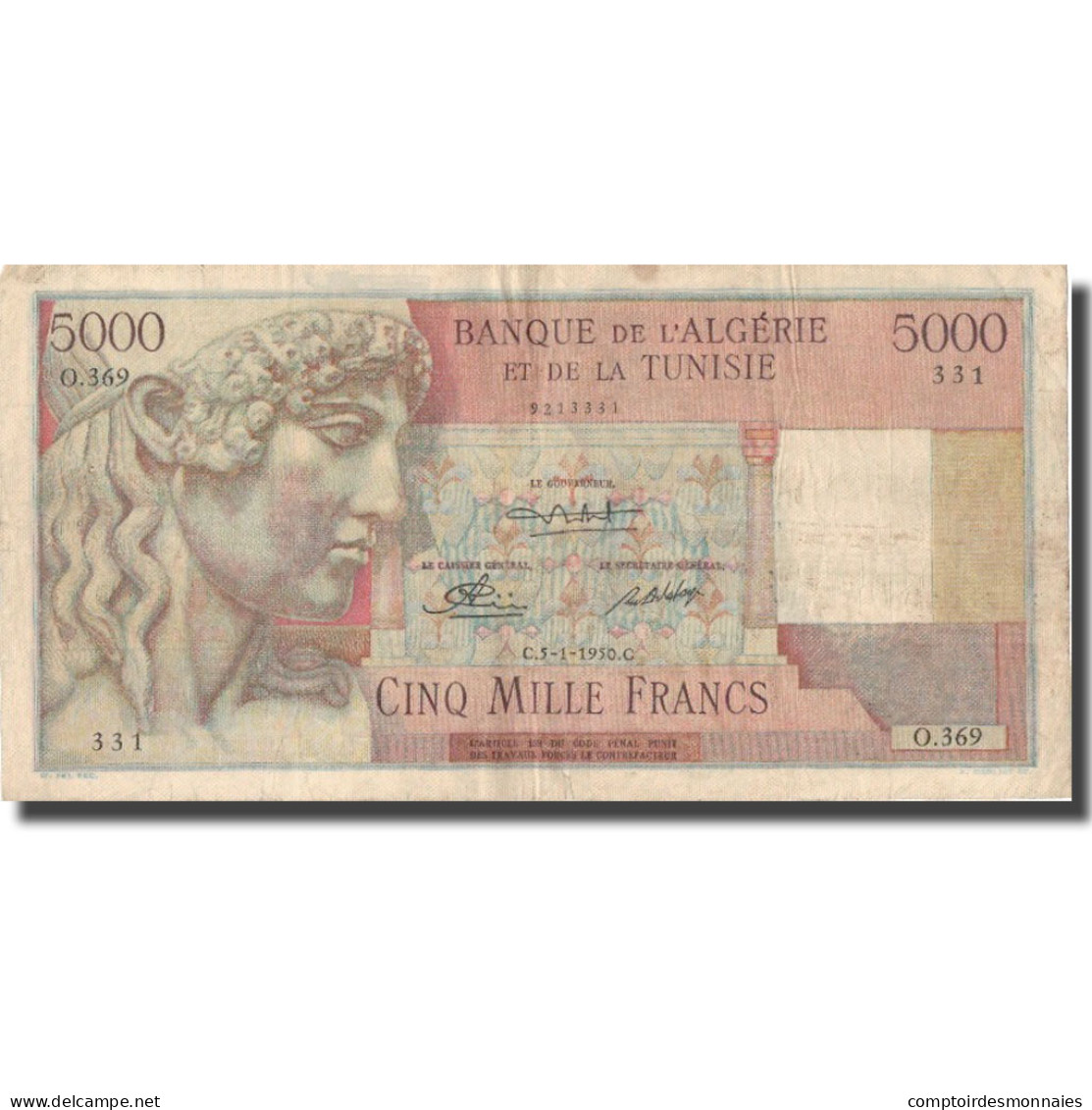 Billet, Algeria, 5000 Francs, 1950, 1950-01-05, KM:109a, TTB - Algeria