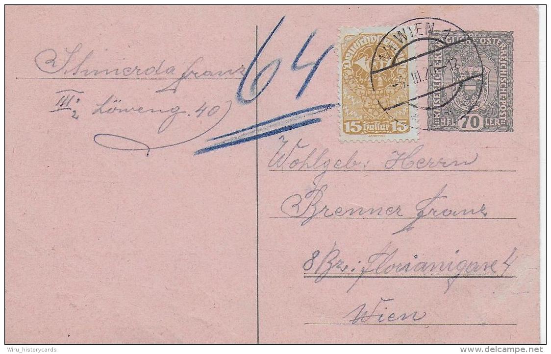 M 1  Ganzsache Österreich 70 Heller Mit 15 Heller Posthorn Als Zusatzfrankatur Um 1920 - Lettres & Documents