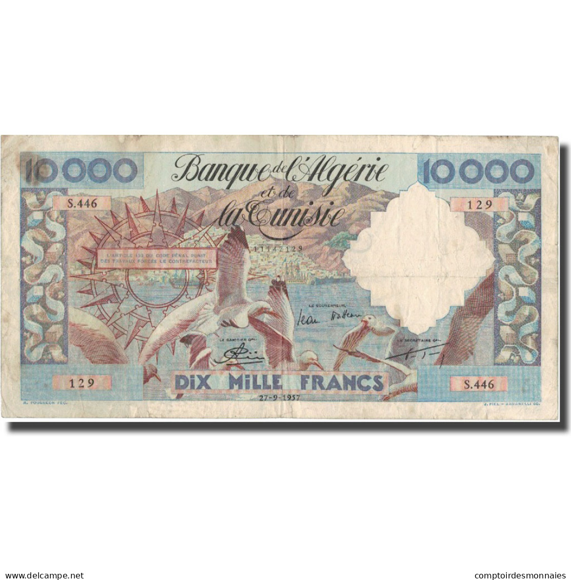 Billet, Algeria, 10,000 Francs, 1957, 1957-09-27, KM:110, TB+ - Algeria