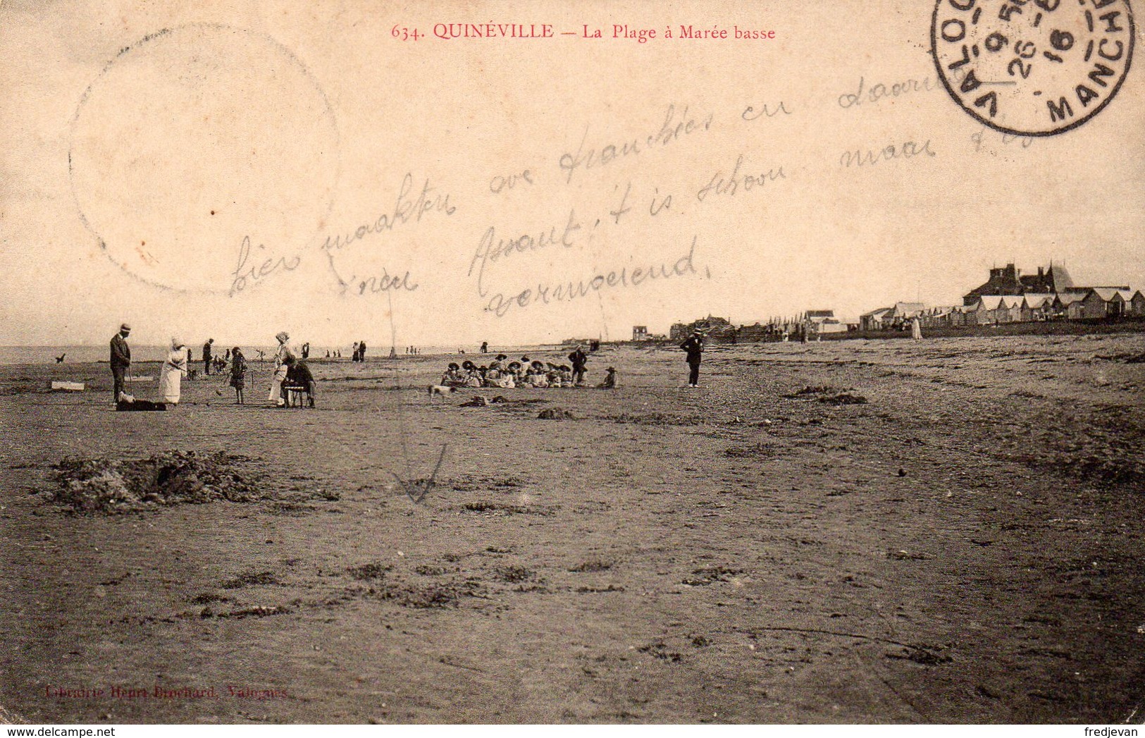 Kaart Van Quineville - La Plage A' Marée Basse / Stempel Correspondee Privee Armee Belge 24/08/16 - Armée Belge