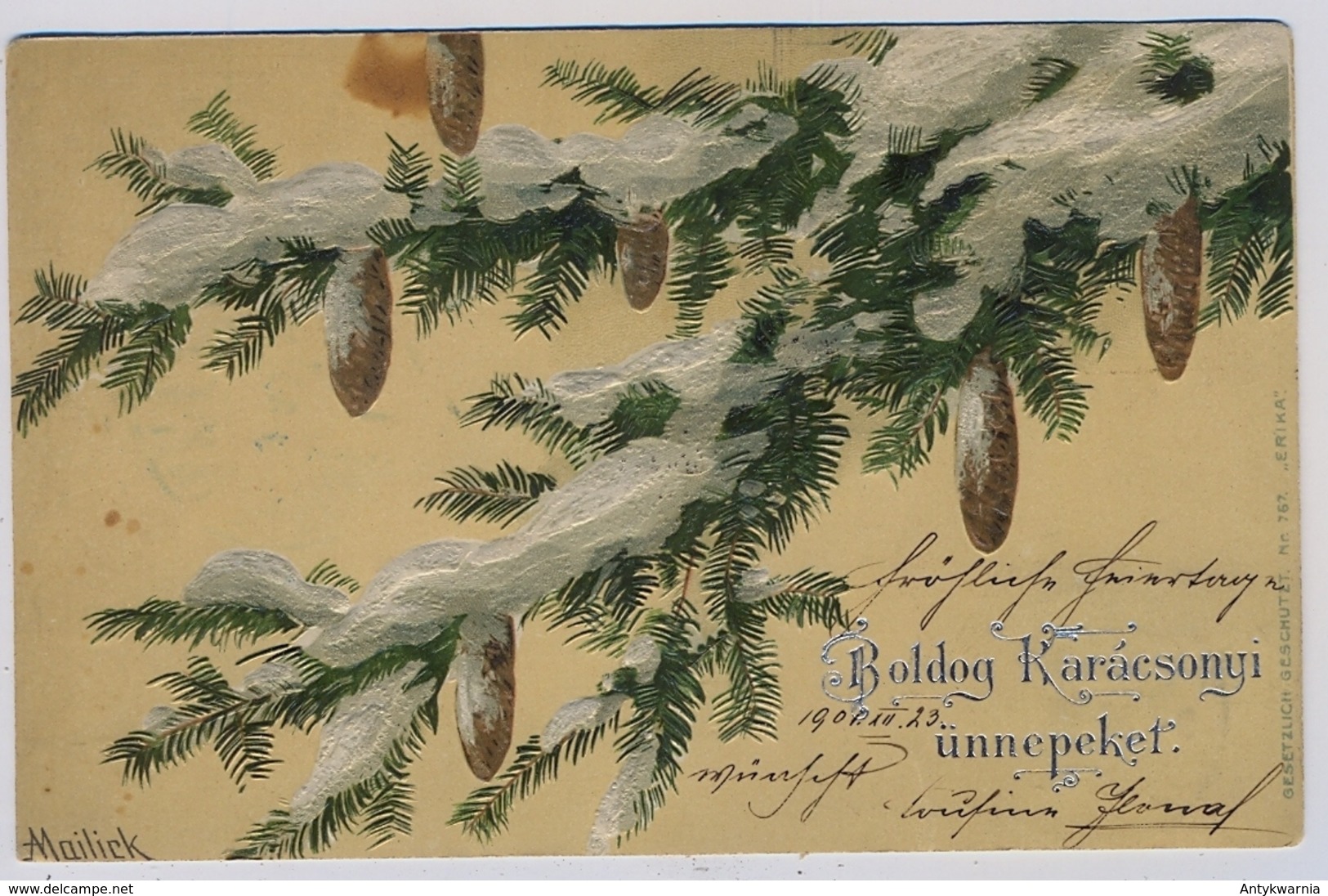 Alfred Mailick Christmas  Carte Gaufrée  Relief Geprägte  1901y. LYTOGRAPHIE Hungary E688 - Mailick, Alfred