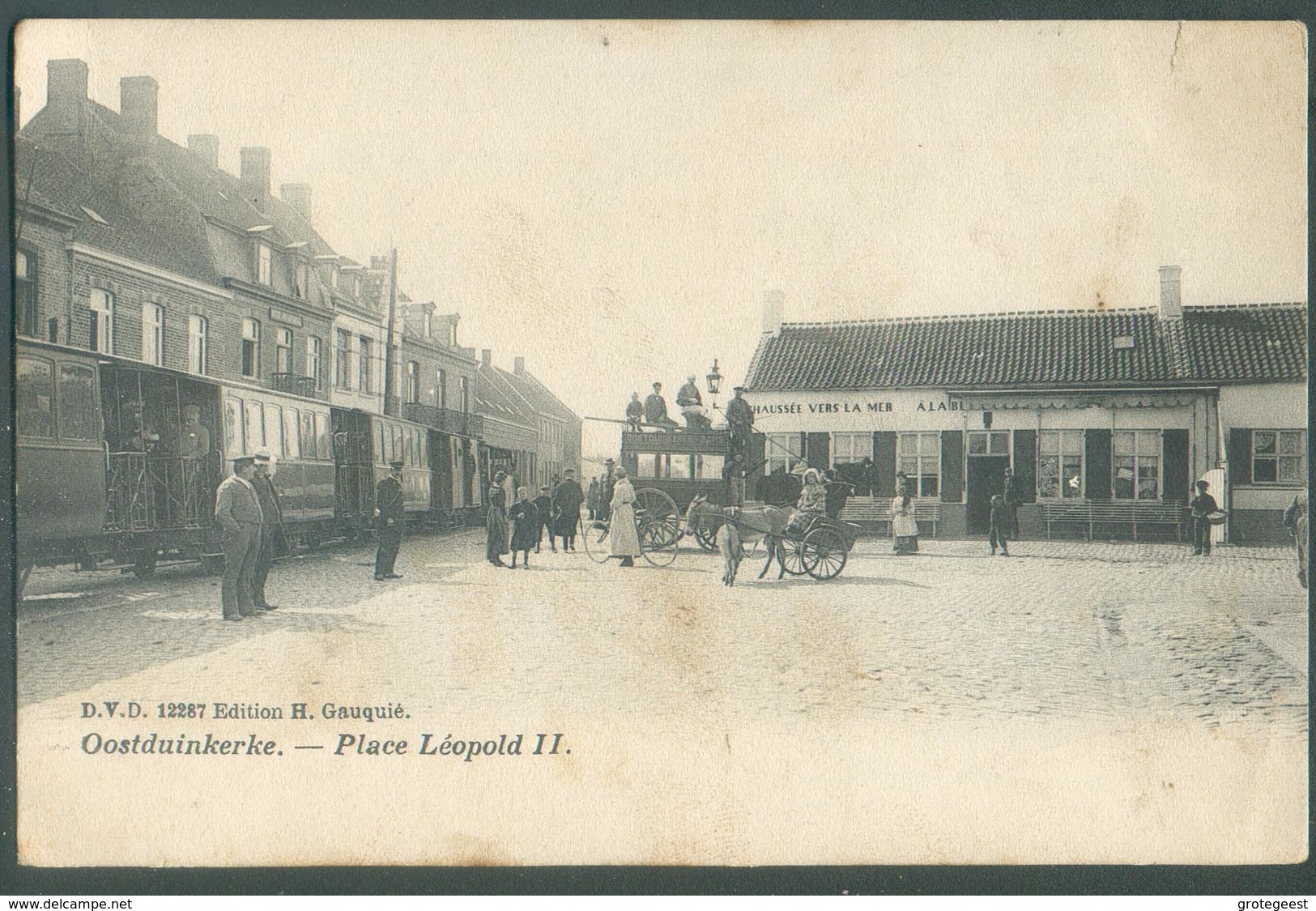 OOSTDUINKERKE Place LEOPOLD II Geanimeerd Postkaart Met Stoomtram Vicinal Exp. 1907 Vers Bruxelles - 13092 - Oostduinkerke