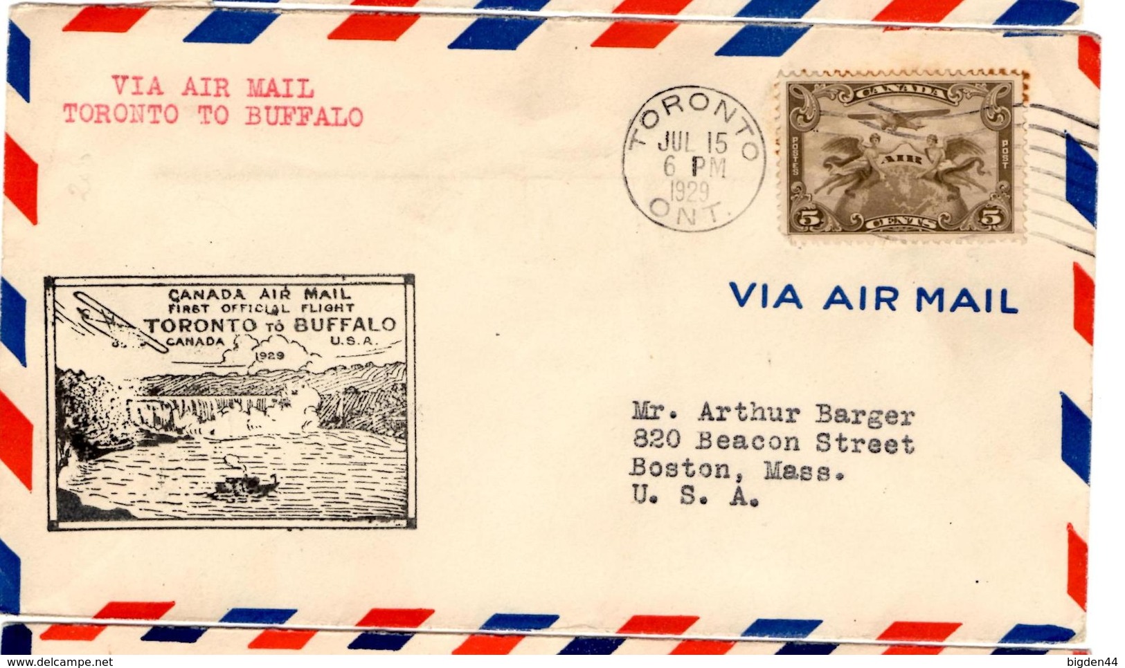 Lettre Par Avion De Toronto (15.07.1929) To Buffalo, USA - Premiers Vols