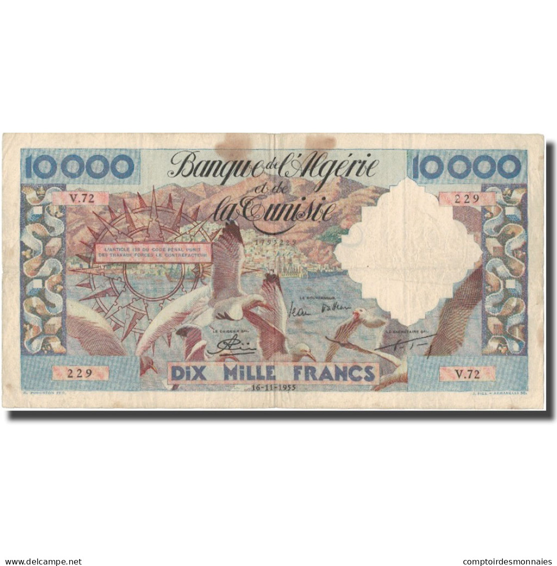 Billet, Algeria, 10,000 Francs, 1955, 1955-11-16, KM:110, TB - Algeria