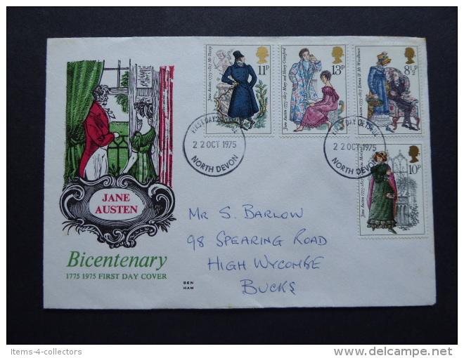 GREAT BRITAIN [UK] SG 0989-92 JANE AUSTEN BIRTH BICENTENAY Postmark North Devon FDC - Sin Clasificación