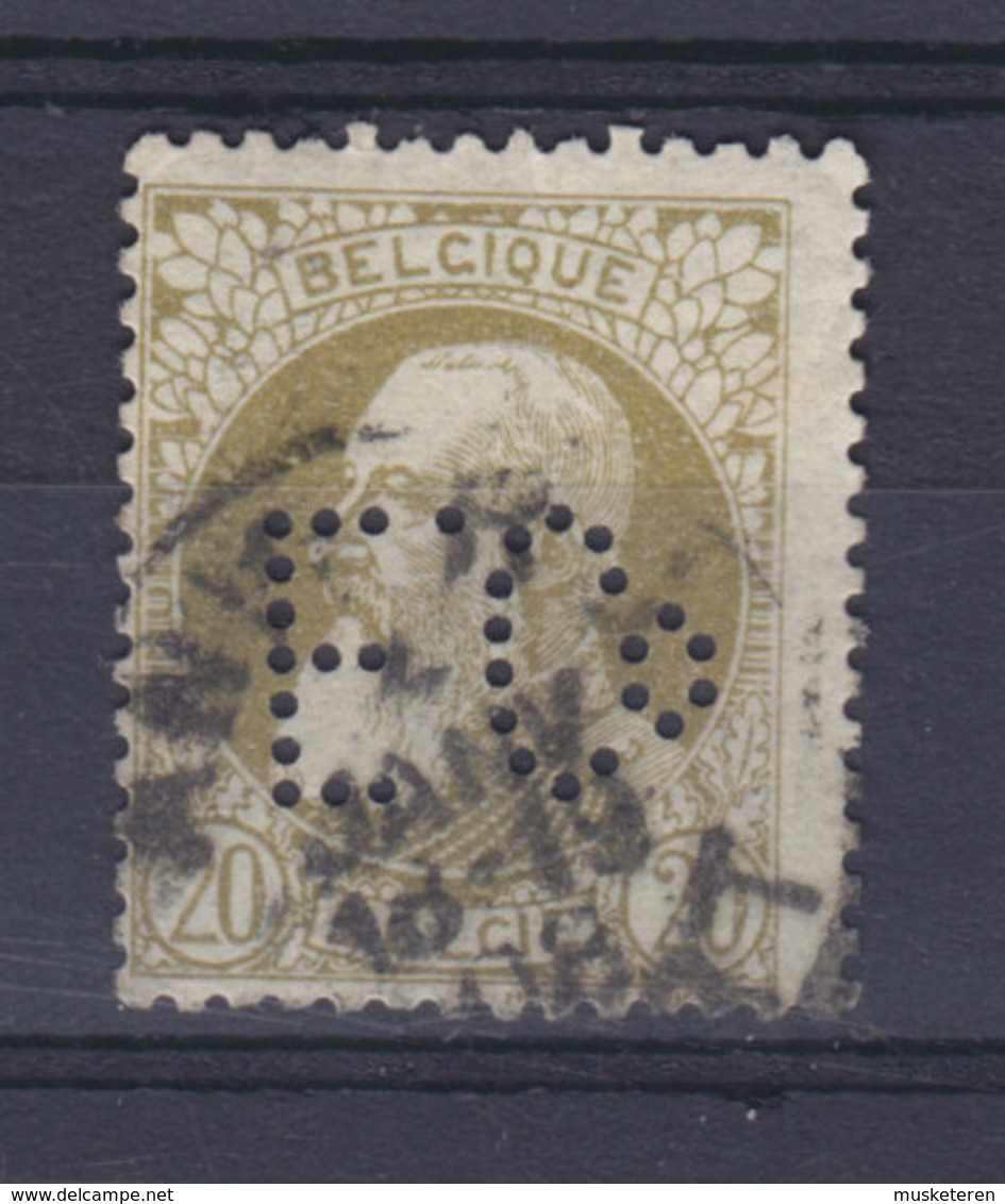 Belgium Perfin Perforé Lochung 'E.Co' Mi. 72, 20c. Leopold II. Stamp ANVERS Cds. (2 Scans) - 1909-34