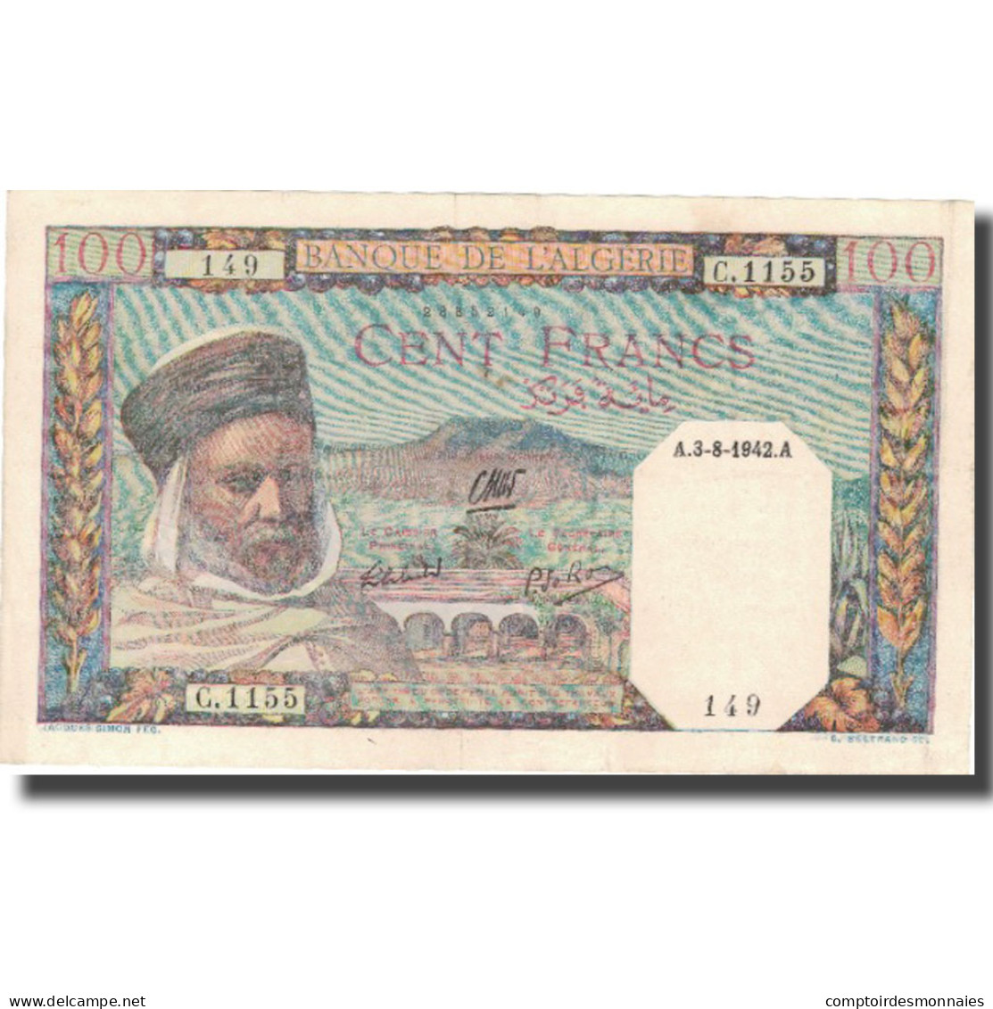 Billet, Algeria, 100 Francs, 1942, 1942-08-03, KM:88, SUP+ - Algeria