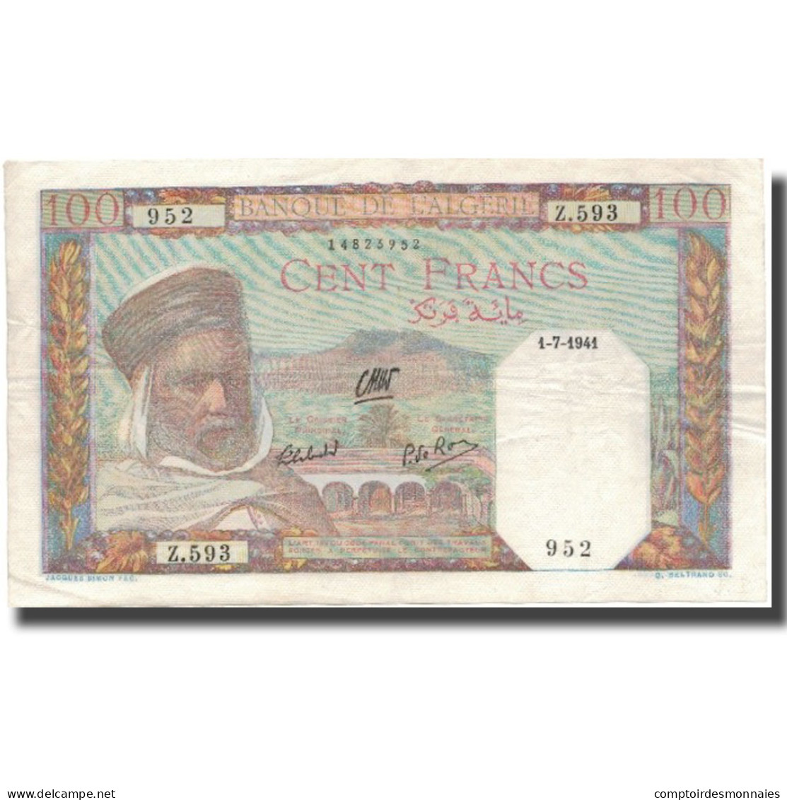 Billet, Algeria, 100 Francs, 1941, 1941-07-01, KM:85, TTB+ - Algeria