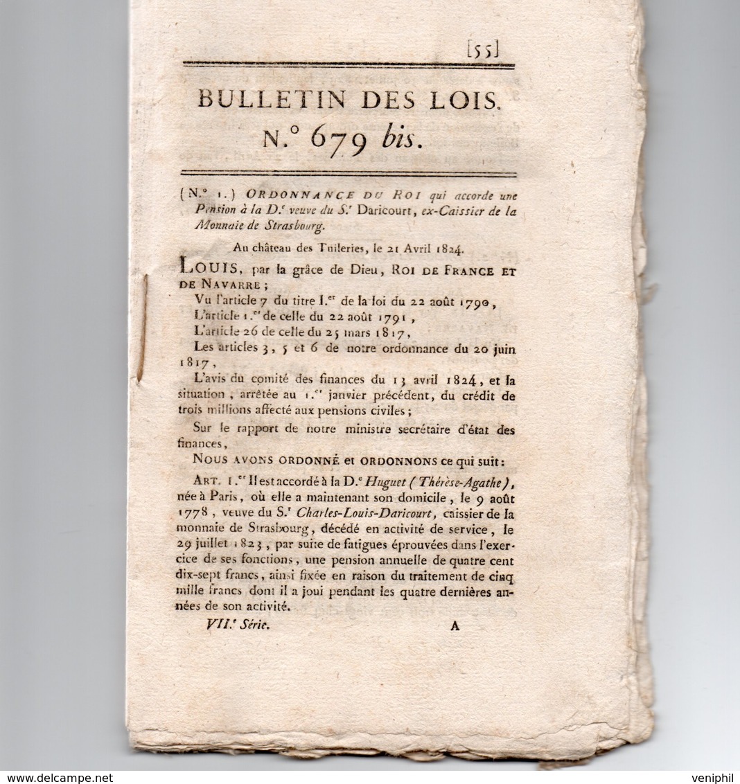 BULLETIN DES LOIS N° 679 BIS  DE 1824 -  34 PAGES - Décrets & Lois