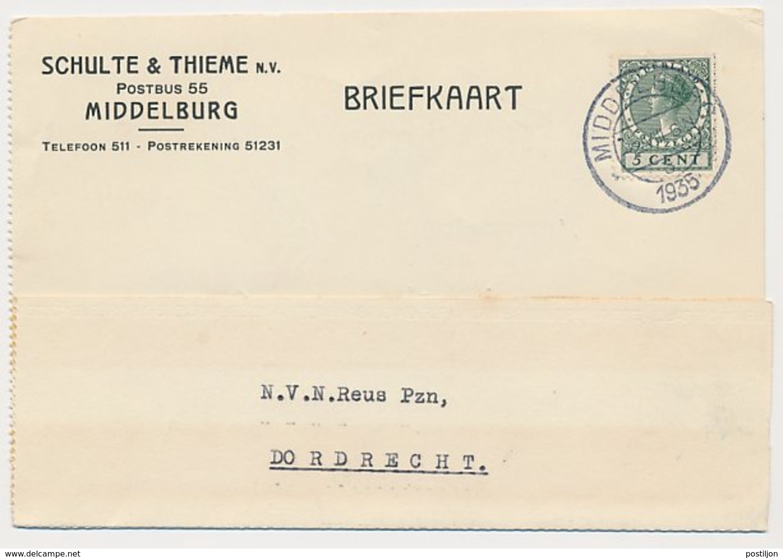 Firma Briefkaart Middelburg 1935 - Zonder Classificatie