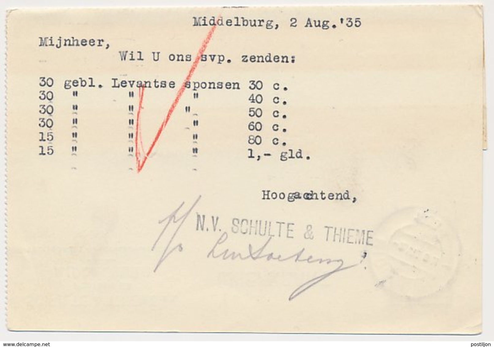 Firma Briefkaart Middelburg 1935 - Zonder Classificatie