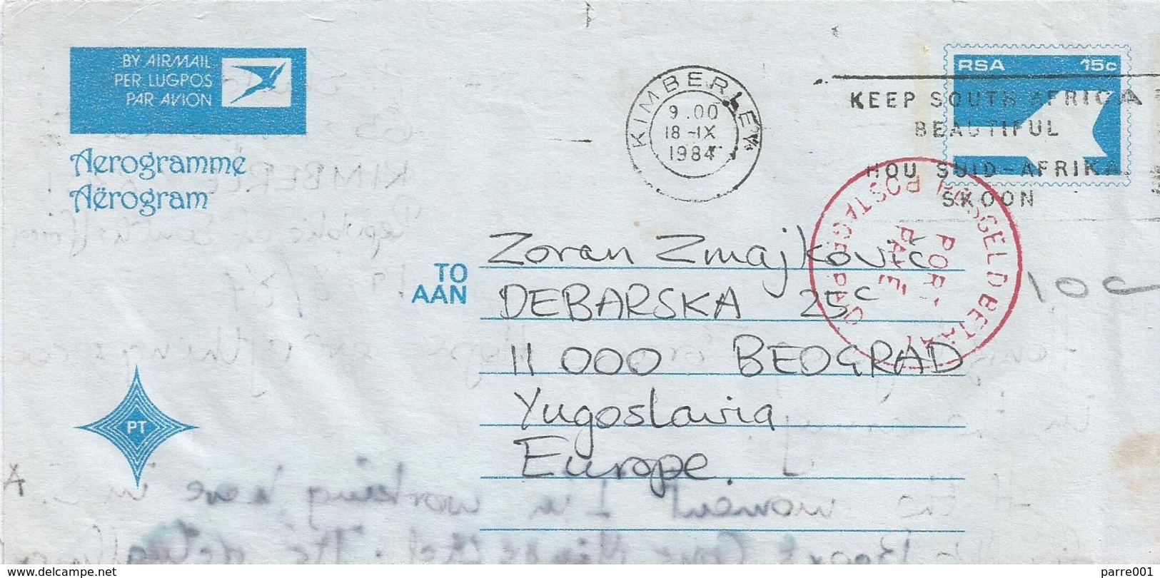 RSA South Africa 1984 Kimberley Postal Increase 10c On 15c Postage Paid On Aerogramme Sehler 74 - Poste Aérienne