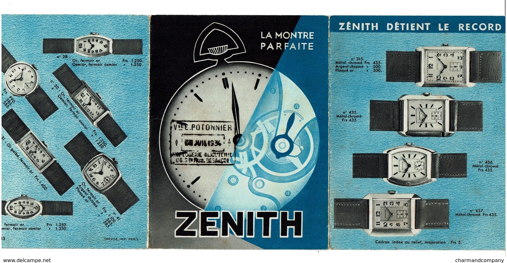 Dépliant Publicitaire 1934 - Montre ZENITH - Horlogerie - 3 Scans - Publicités