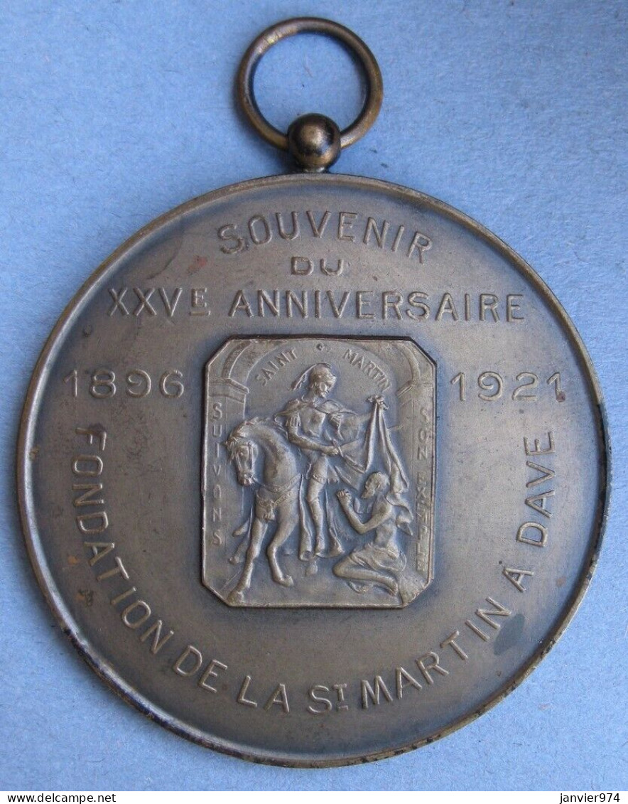 Médaille  25eme Anniversaire 1896 &ndash; 1921 Fondation De La St Martin à Dave . Albert Et Elisabeth Par  De Smeth - Autres & Non Classés