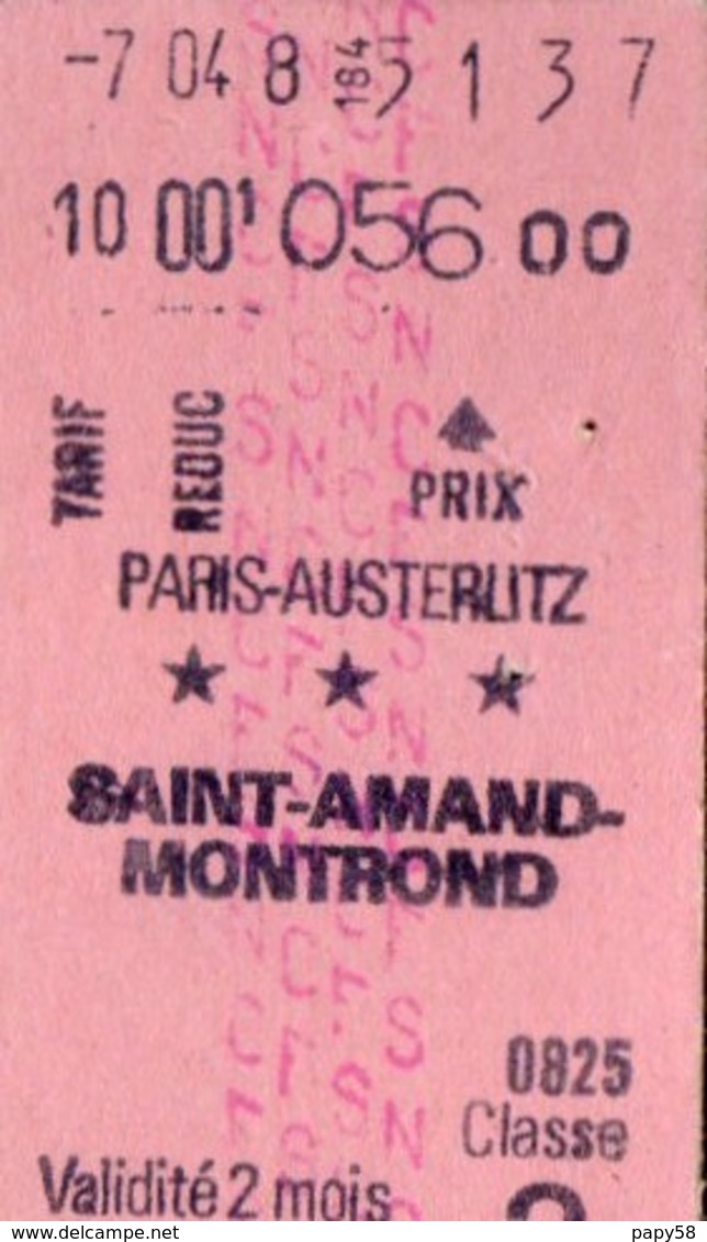 Vieux Papiers > Titres De Transport > Tickets Simples > Chemins De Fer > Paris Austerlitz / St Amand Montrond 2cl - Europe