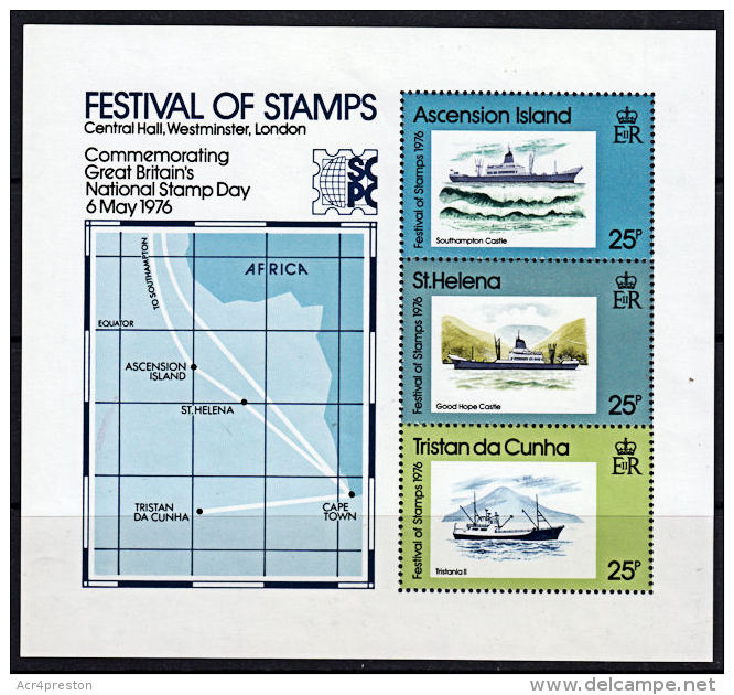 A0838 ASCENSION, ST HELENA, TRISTAN DA CUNHA 1976, SG MS219 Ships, Festival Of Stamps, MNH - Ascension