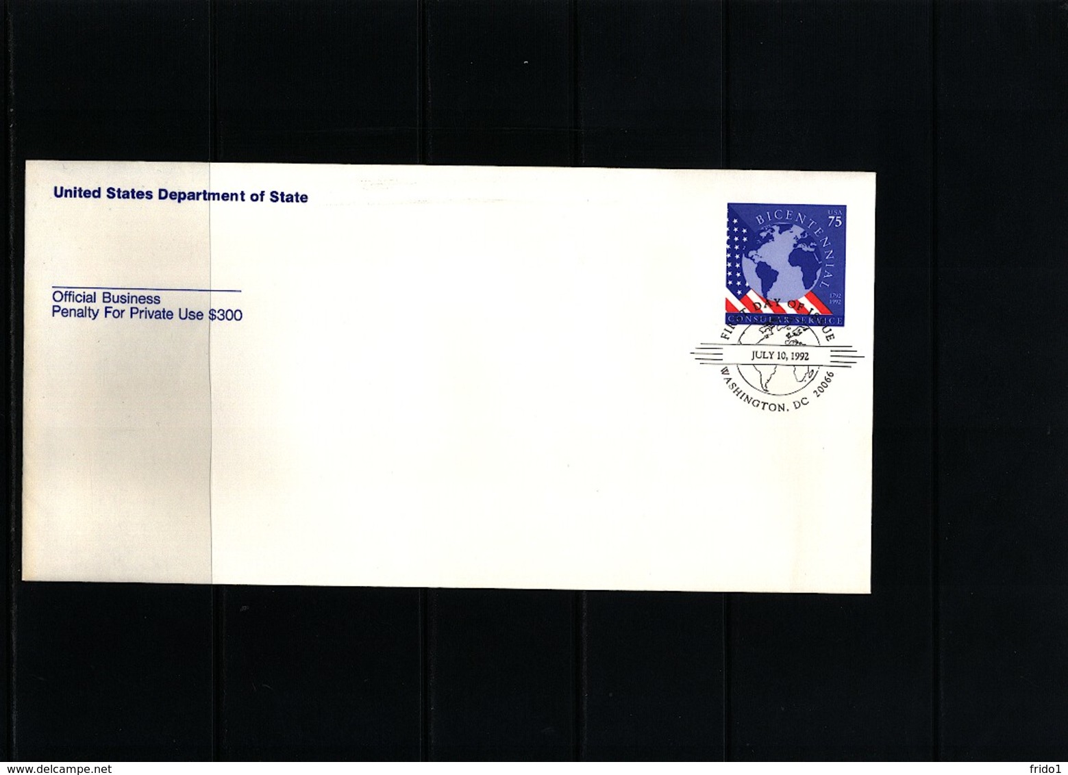 USA 1992 Official Business Postal Stationery Cover 75c With FDC Postmark - 1981-00