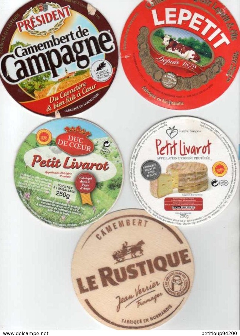 5 ETIQUETTES FROMAGE Camembert & Petit Livarot  *Le Rustique  *Président  *Le Petit  *Duc De Coeur  *Marché Franprix - Cheese