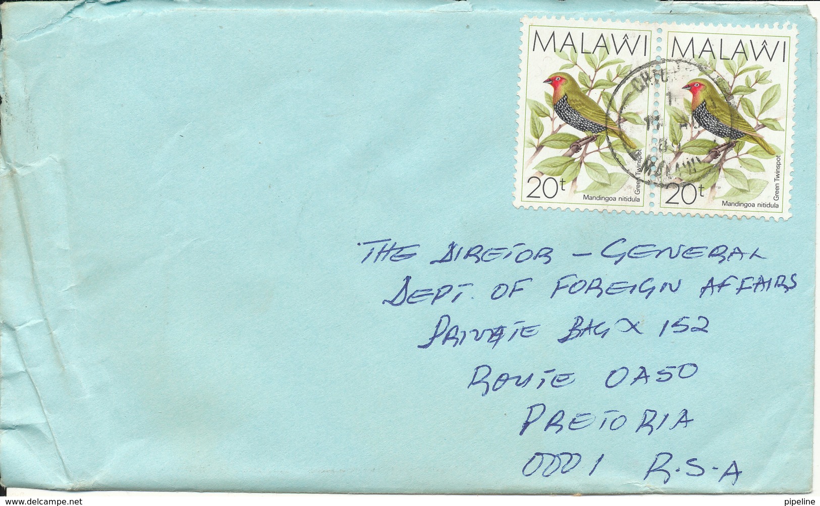 Malawi Cover Sent To RSA 15-8-1989 With Topic Stamps BIRDS - Malawi (1964-...)