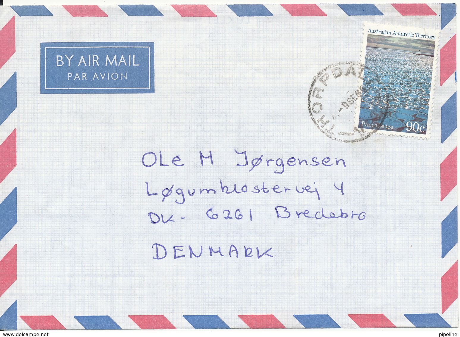Australian Antarctic AAT Air Mail Cover Sent To Denmark Thorpdale 9-9-1985 Single Franked (upper Right Corner Of The Sta - Cartas & Documentos