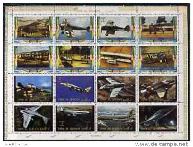 507 Umm Al Qiwain 1972 Aircraft Sheetlet Containing 16 Values Unmounted Mint, Mi 1274-89A (aviation Concorde Boeing 747) - Umm Al-Qiwain