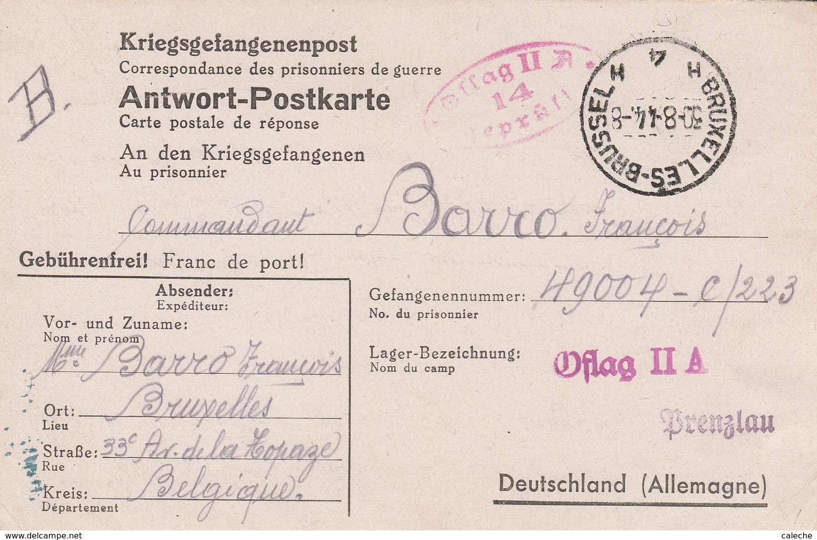 Camp De Prenzlau - Commandant Barro Venant Du Stalag 304 - Guerre 40-45 (Lettres & Documents)