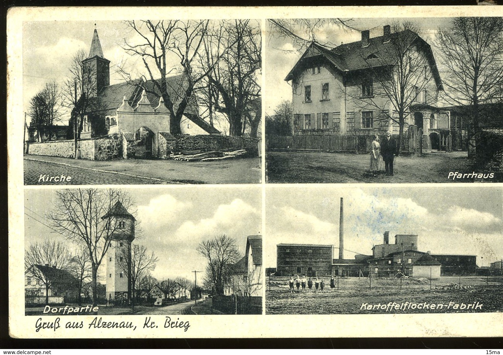 Gruss Aus Alzenau Brieg Kirche Pfarrhaus Kartffelflocken Fabrik Dorfpartie Carl Groger  Carte Décollée Ungestaute Karte - Autres & Non Classés