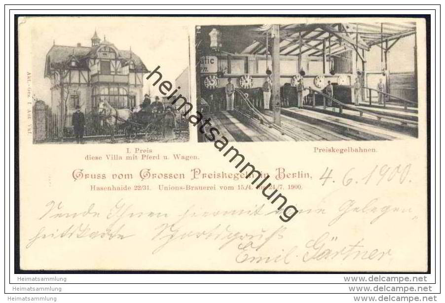 Berlin-Neukölln - Grosses Preiskegeln In Berlin - Hasenhaide 22/31 - Unions-Brauerei - 15.4. Bis 24.7. 1900 - Neukölln