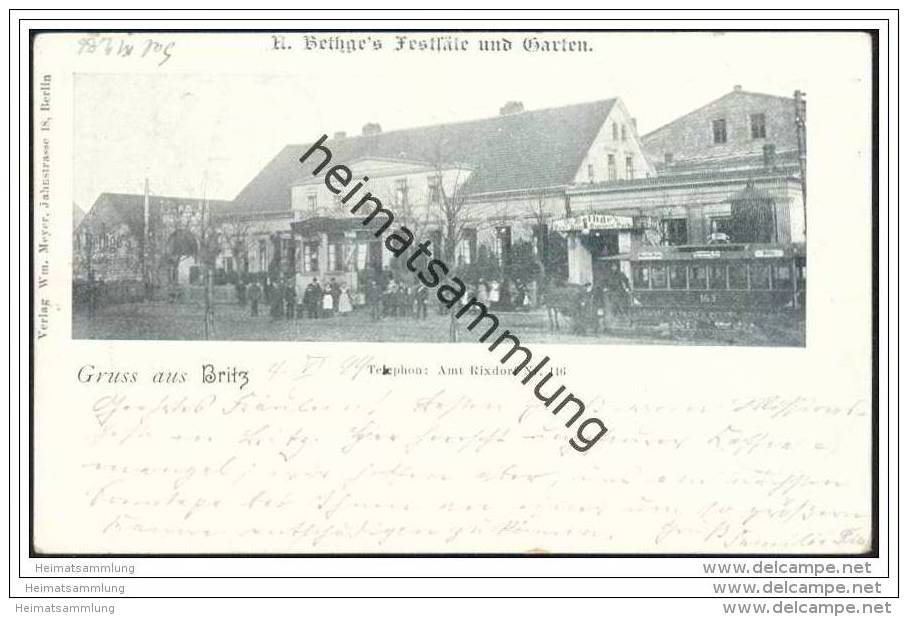 Berlin - Gruss Aus Britz - A. Bethges Festsäle Und Garten - Pferdestrassenbahn - Neukoelln