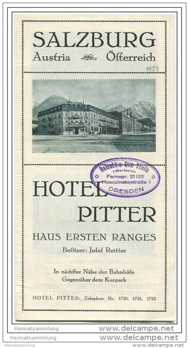 Österreich - Salzburg 1929 - Hotel Pitter Besitzer Josef Reitter - Faltblatt Mit 8 Abbildungen - Reiseprospekte